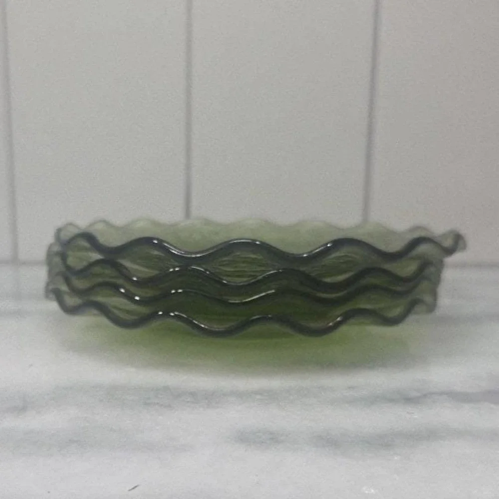 Hazel Atlas Pebblestone Avocado Green Saucers, Set of 4 Vintage Depression Glass